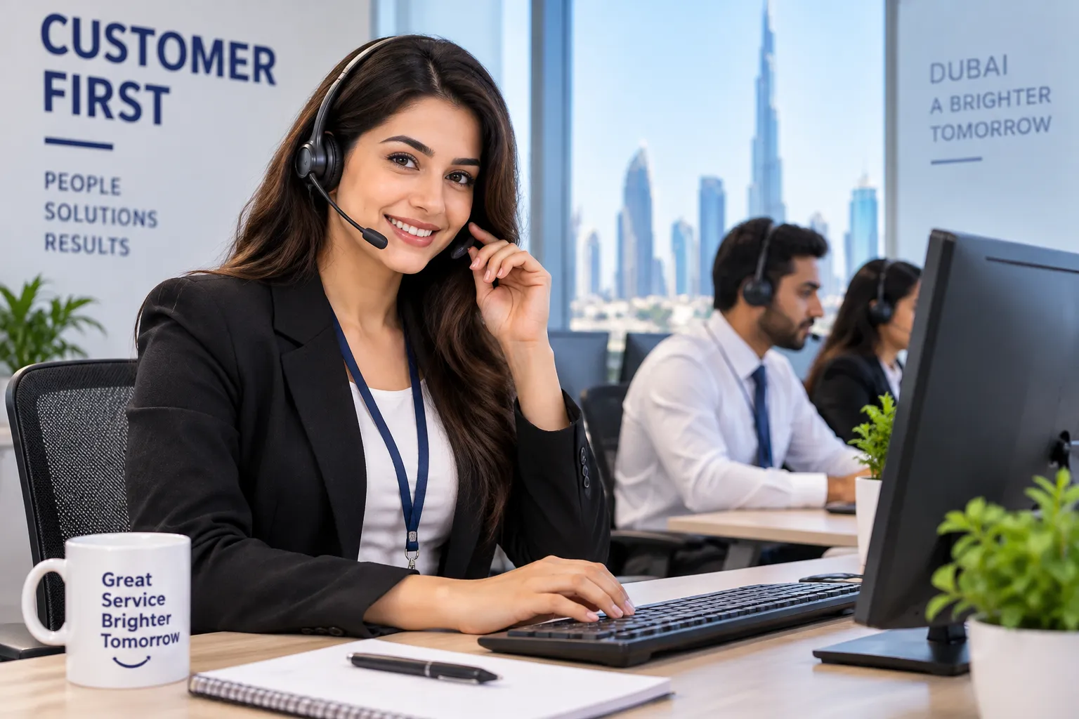 Customer Service Representative working in a modern office in Dubai